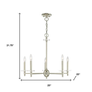 HomeRoots Nickel Five-Light Dimmable Chandelier with Cylinder Shades – Elegant Metal Fixture for Any Room 687382