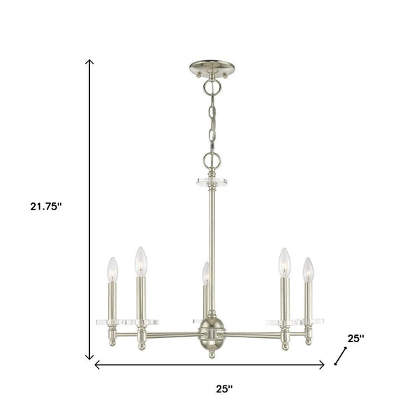 HomeRoots Nickel Five-Light Dimmable Chandelier with Cylinder Shades – Elegant Metal Fixture for Any Room 687382