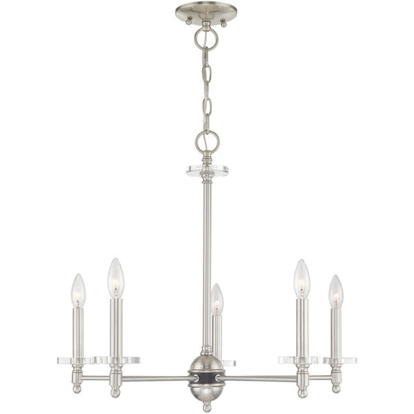 HomeRoots Five Light Dimmable Chandelier - Modern Cylinder Design with Steel Shades for Stylish Illumination 687383
