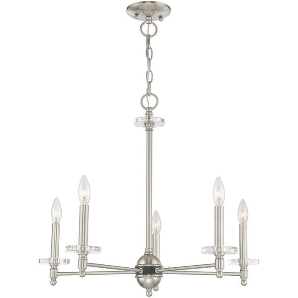HomeRoots Five Light Dimmable Chandelier - Modern Cylinder Design with Steel Shades for Stylish Illumination 687383
