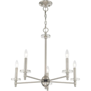 HomeRoots Five Light Dimmable Chandelier - Modern Cylinder Design with Steel Shades for Stylish Illumination 687383