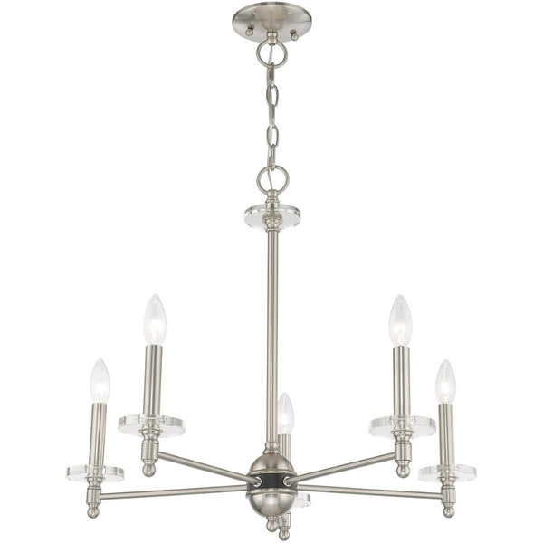 HomeRoots Five Light Dimmable Chandelier - Modern Cylinder Design with Steel Shades for Stylish Illumination 687383