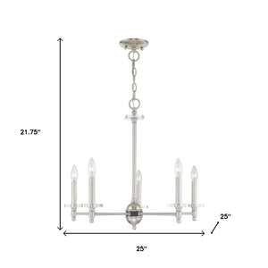 HomeRoots Five Light Dimmable Chandelier - Modern Cylinder Design with Steel Shades for Stylish Illumination 687383