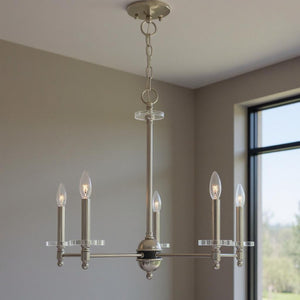 HomeRoots Five Light Dimmable Chandelier - Modern Cylinder Design with Steel Shades for Stylish Illumination 687383