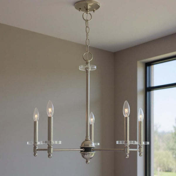 HomeRoots Five Light Dimmable Chandelier - Modern Cylinder Design with Steel Shades for Stylish Illumination 687383