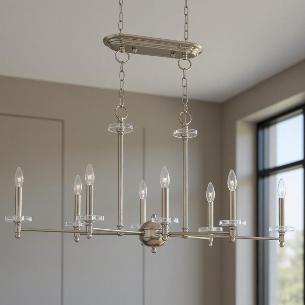 HomeRoots Eight Light Dimmable Chandelier - Modern Cylinder Shades for Stylish Ambiance in Any Room 687385