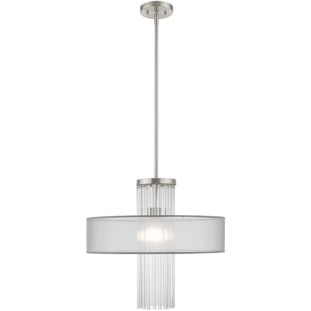 HomeRoots Dimmable Chandelier with Contemporary Steel Shades – Perfect for Dining, Entryways, and Bedrooms! 687386