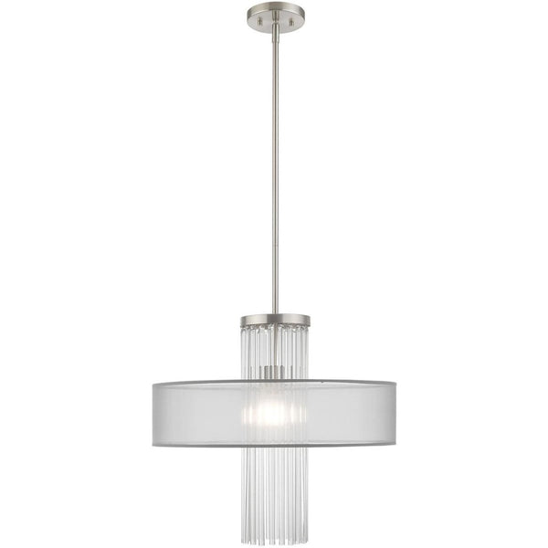 HomeRoots Dimmable Chandelier with Contemporary Steel Shades – Perfect for Dining, Entryways, and Bedrooms! 687386