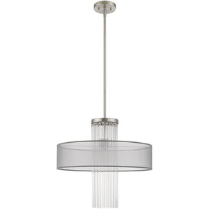 HomeRoots Dimmable Chandelier with Contemporary Steel Shades – Perfect for Dining, Entryways, and Bedrooms! 687386