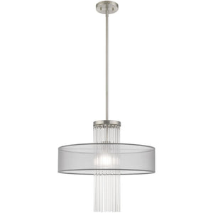HomeRoots Dimmable Chandelier with Contemporary Steel Shades – Perfect for Dining, Entryways, and Bedrooms! 687386