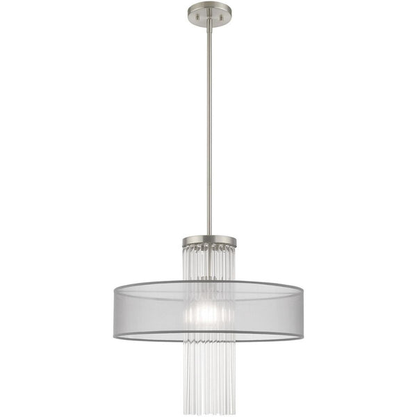 HomeRoots Dimmable Chandelier with Contemporary Steel Shades – Perfect for Dining, Entryways, and Bedrooms! 687386