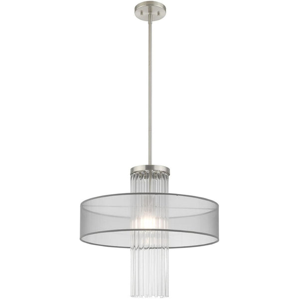 HomeRoots Dimmable Chandelier with Contemporary Steel Shades – Perfect for Dining, Entryways, and Bedrooms! 687386