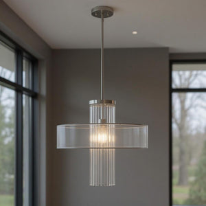 HomeRoots Dimmable Chandelier with Contemporary Steel Shades – Perfect for Dining, Entryways, and Bedrooms! 687386