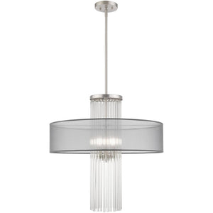 HomeRoots Four Light Dimmable Chandelier - Modern Cylinder Shades, Durable Steel, Perfect for Any Room Style 687387