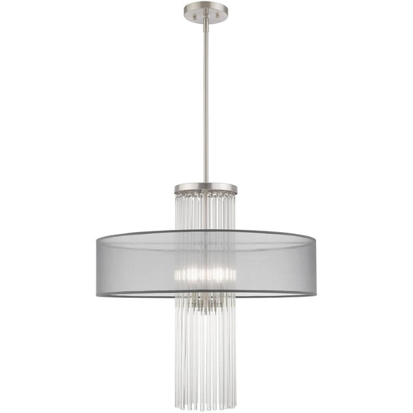 HomeRoots Four Light Dimmable Chandelier - Modern Cylinder Shades, Durable Steel, Perfect for Any Room Style 687387