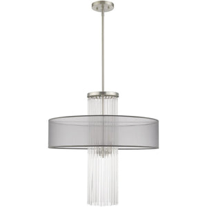 HomeRoots Four Light Dimmable Chandelier - Modern Cylinder Shades, Durable Steel, Perfect for Any Room Style 687387