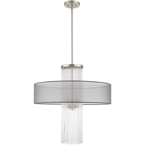 HomeRoots Four Light Dimmable Chandelier - Modern Cylinder Shades, Durable Steel, Perfect for Any Room Style 687387