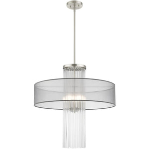 HomeRoots Four Light Dimmable Chandelier - Modern Cylinder Shades, Durable Steel, Perfect for Any Room Style 687387
