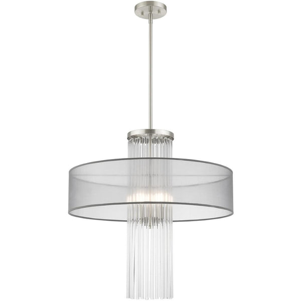 HomeRoots Four Light Dimmable Chandelier - Modern Cylinder Shades, Durable Steel, Perfect for Any Room Style 687387