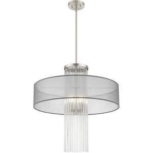 HomeRoots Four Light Dimmable Chandelier - Modern Cylinder Shades, Durable Steel, Perfect for Any Room Style 687387