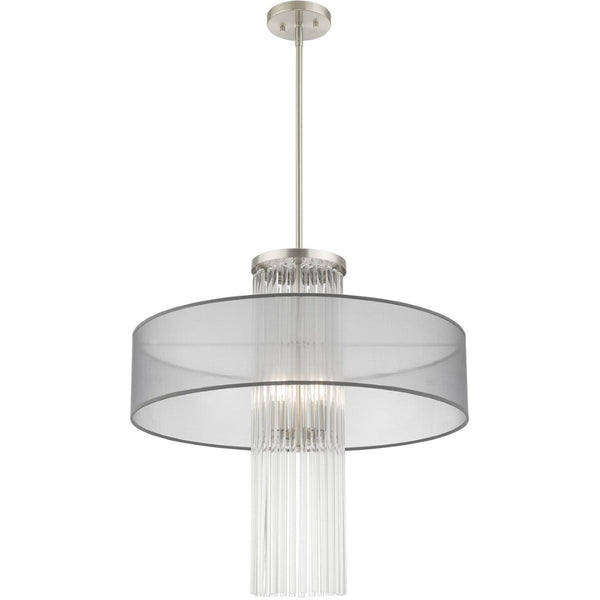 HomeRoots Four Light Dimmable Chandelier - Modern Cylinder Shades, Durable Steel, Perfect for Any Room Style 687387
