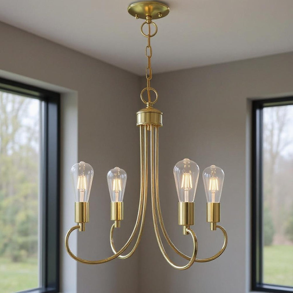 HomeRoots Four Light Dimmable Chandelier with Sleek Cylindrical Shades for Modern Home Ambiance & Style 687388