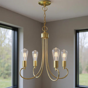HomeRoots Four Light Dimmable Chandelier with Sleek Cylindrical Shades for Modern Home Ambiance & Style 687388