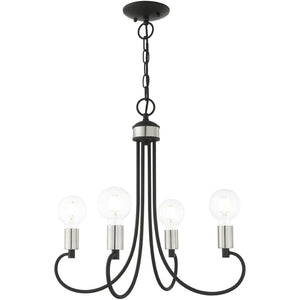 HomeRoots Four Light Dimmable Chandelier with Modern Cylinder Shades for Stylish Home Ambiance & Flexibility 687389