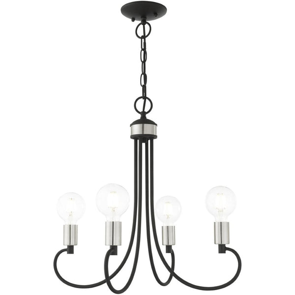 HomeRoots Four Light Dimmable Chandelier with Modern Cylinder Shades for Stylish Home Ambiance & Flexibility 687389