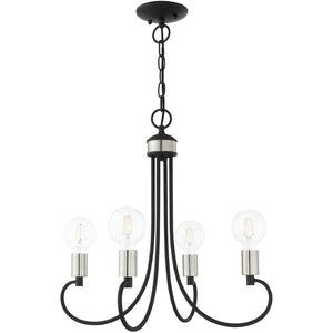 HomeRoots Four Light Dimmable Chandelier with Modern Cylinder Shades for Stylish Home Ambiance & Flexibility 687389