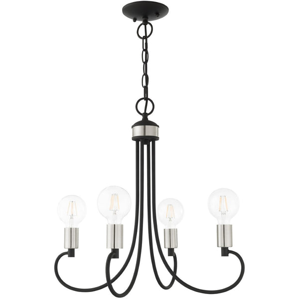 HomeRoots Four Light Dimmable Chandelier with Modern Cylinder Shades for Stylish Home Ambiance & Flexibility 687389