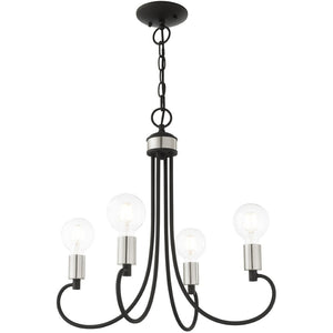 HomeRoots Four Light Dimmable Chandelier with Modern Cylinder Shades for Stylish Home Ambiance & Flexibility 687389