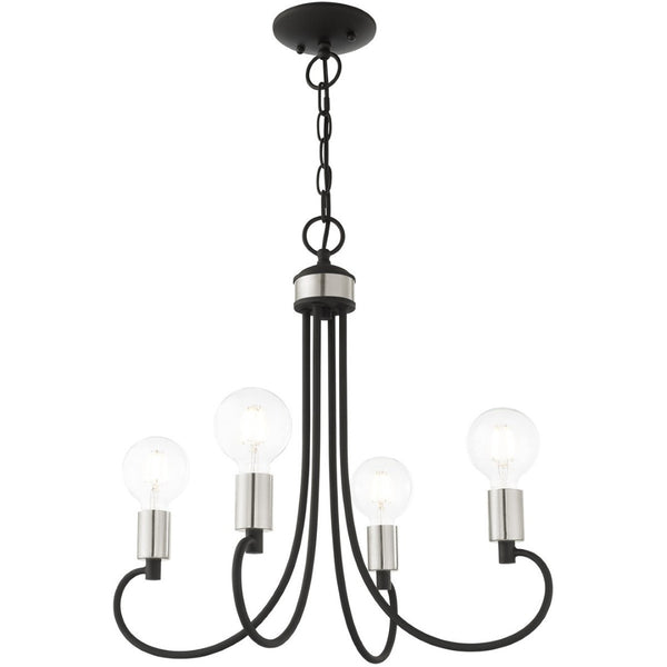 HomeRoots Four Light Dimmable Chandelier with Modern Cylinder Shades for Stylish Home Ambiance & Flexibility 687389