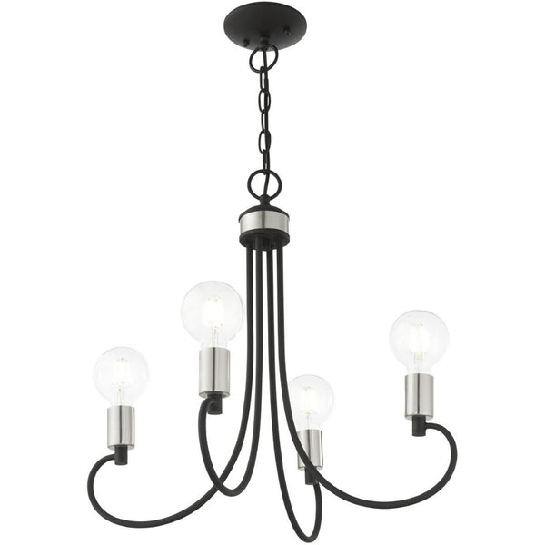 HomeRoots Four Light Dimmable Chandelier with Modern Cylinder Shades for Stylish Home Ambiance & Flexibility 687389
