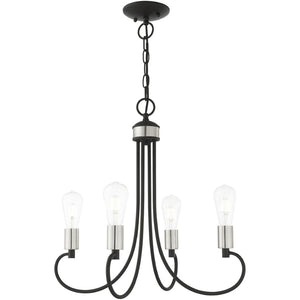 HomeRoots Four Light Dimmable Chandelier with Modern Cylinder Shades for Stylish Home Ambiance & Flexibility 687389