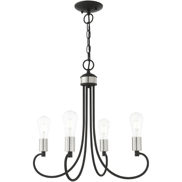 HomeRoots Four Light Dimmable Chandelier with Modern Cylinder Shades for Stylish Home Ambiance & Flexibility 687389