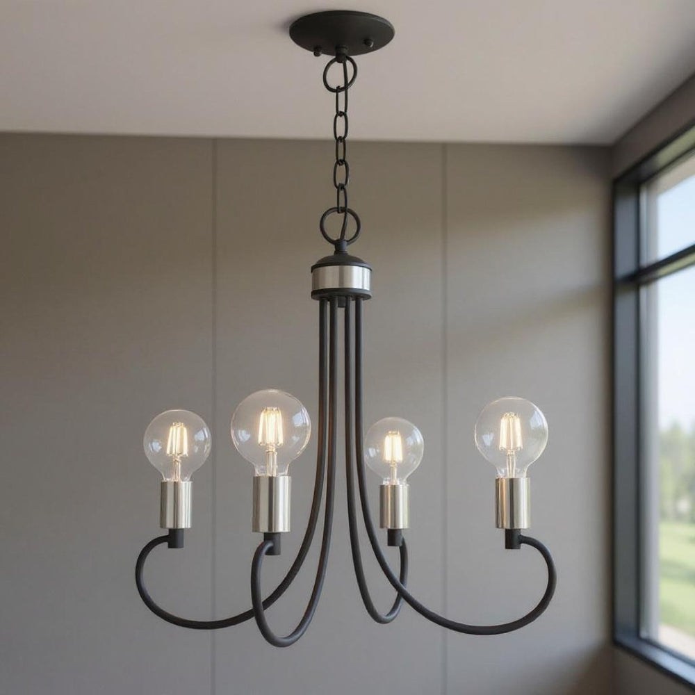 HomeRoots Four Light Dimmable Chandelier with Modern Cylinder Shades for Stylish Home Ambiance & Flexibility 687389