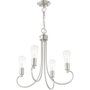 HomeRoots Four Light Dimmable Chandelier – Modern Cylinder Shades for Stylish Ambiance in Any Space 687390