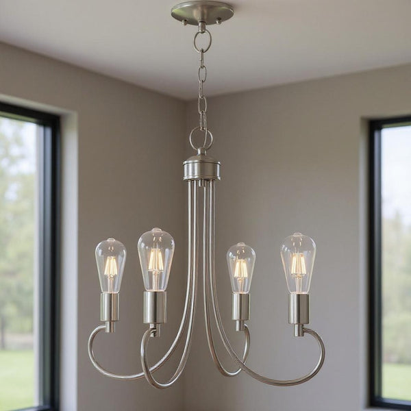 HomeRoots Four Light Dimmable Chandelier – Modern Cylinder Shades for Stylish Ambiance in Any Space 687390