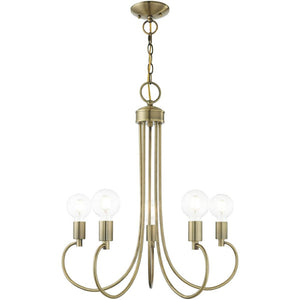 HomeRoots Five Light Dimmable Chandelier - Modern Cylindrical Steel Shades for Elegant Ambient Lighting 687391