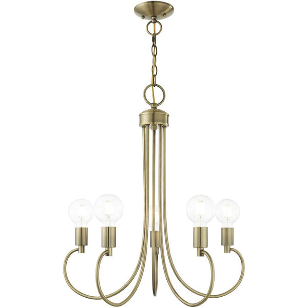 HomeRoots Five Light Dimmable Chandelier - Modern Cylindrical Steel Shades for Elegant Ambient Lighting 687391