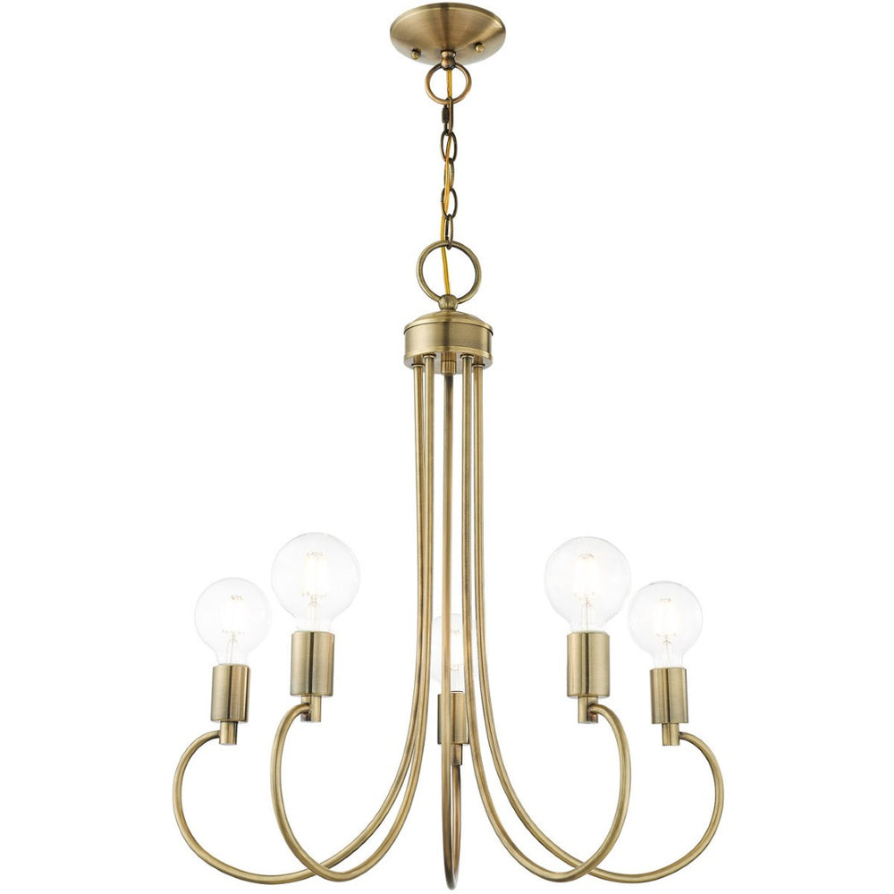 HomeRoots Five Light Dimmable Chandelier - Modern Cylindrical Steel Shades for Elegant Ambient Lighting 687391