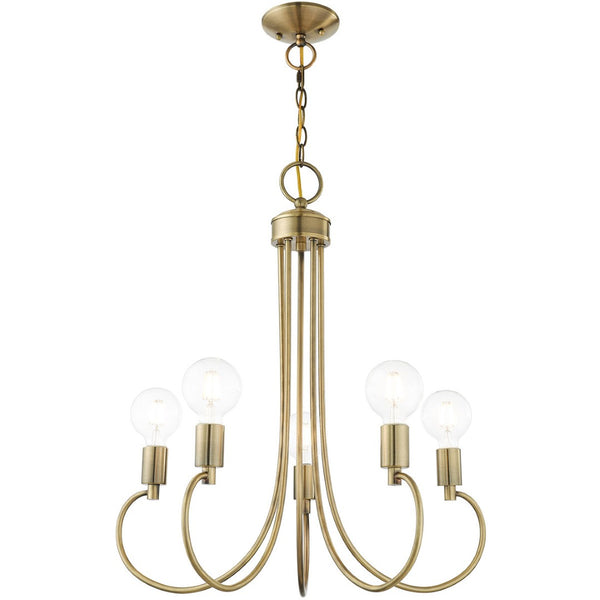 HomeRoots Five Light Dimmable Chandelier - Modern Cylindrical Steel Shades for Elegant Ambient Lighting 687391