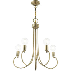 HomeRoots Five Light Dimmable Chandelier - Modern Cylindrical Steel Shades for Elegant Ambient Lighting 687391