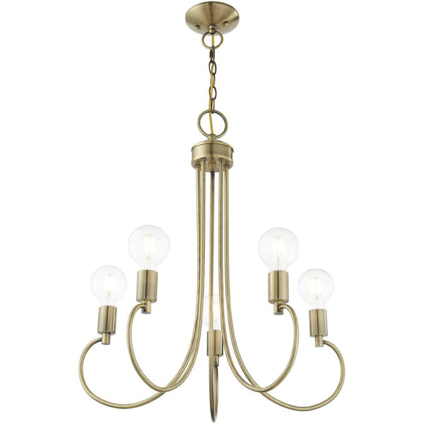 HomeRoots Five Light Dimmable Chandelier - Modern Cylindrical Steel Shades for Elegant Ambient Lighting 687391