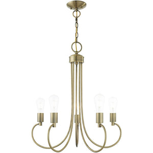 HomeRoots Five Light Dimmable Chandelier - Modern Cylindrical Steel Shades for Elegant Ambient Lighting 687391
