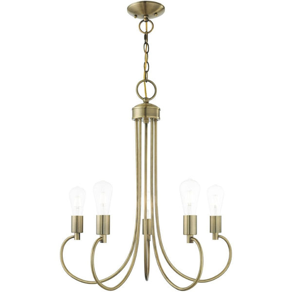 HomeRoots Five Light Dimmable Chandelier - Modern Cylindrical Steel Shades for Elegant Ambient Lighting 687391