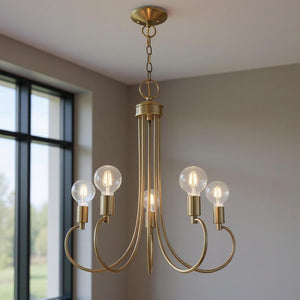 HomeRoots Five Light Dimmable Chandelier - Modern Cylindrical Steel Shades for Elegant Ambient Lighting 687391