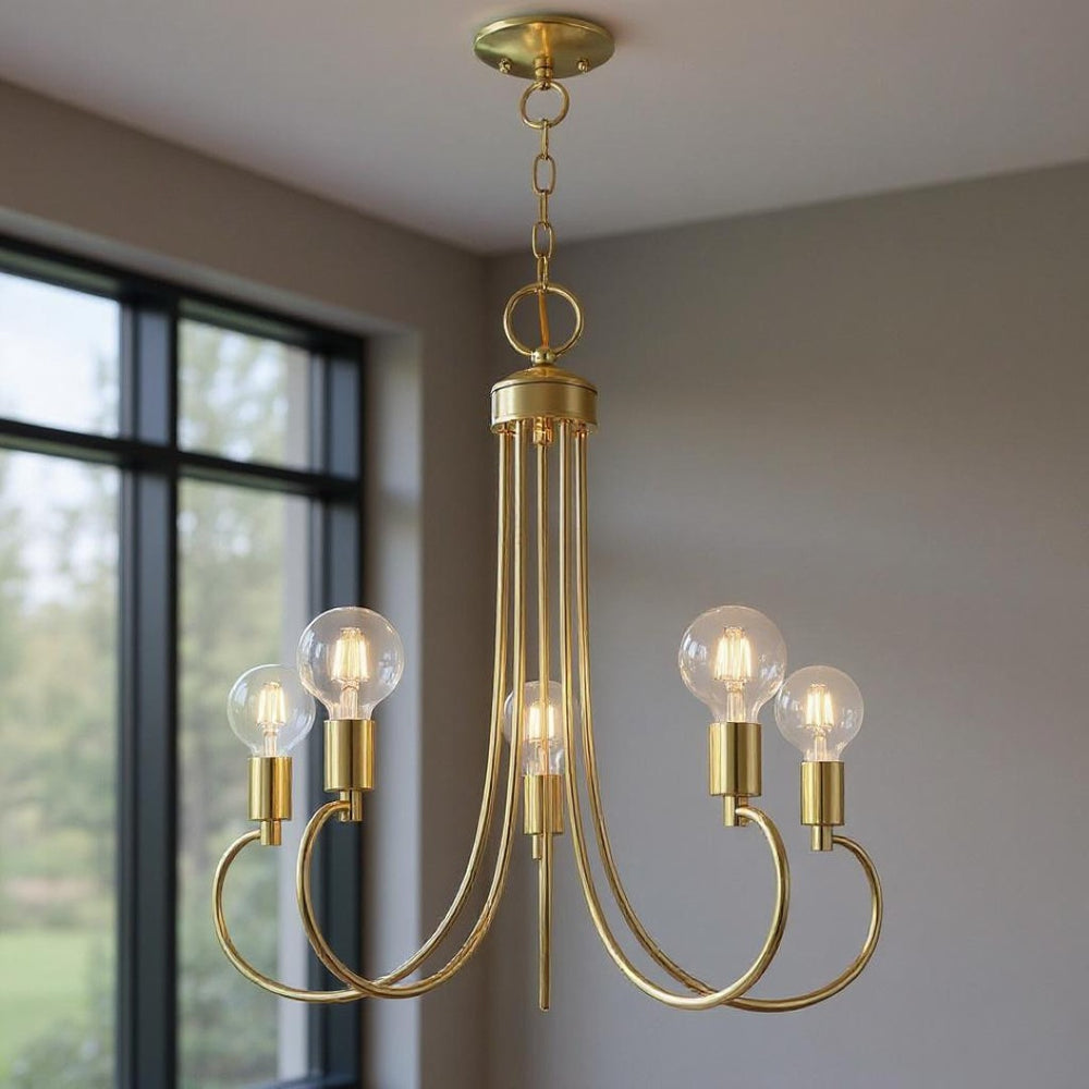 HomeRoots Five Light Dimmable Chandelier - Modern Cylindrical Steel Shades for Versatile Brightness in Any Room 687392
