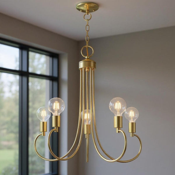 HomeRoots Five Light Dimmable Chandelier - Modern Cylindrical Steel Shades for Versatile Brightness in Any Room 687392